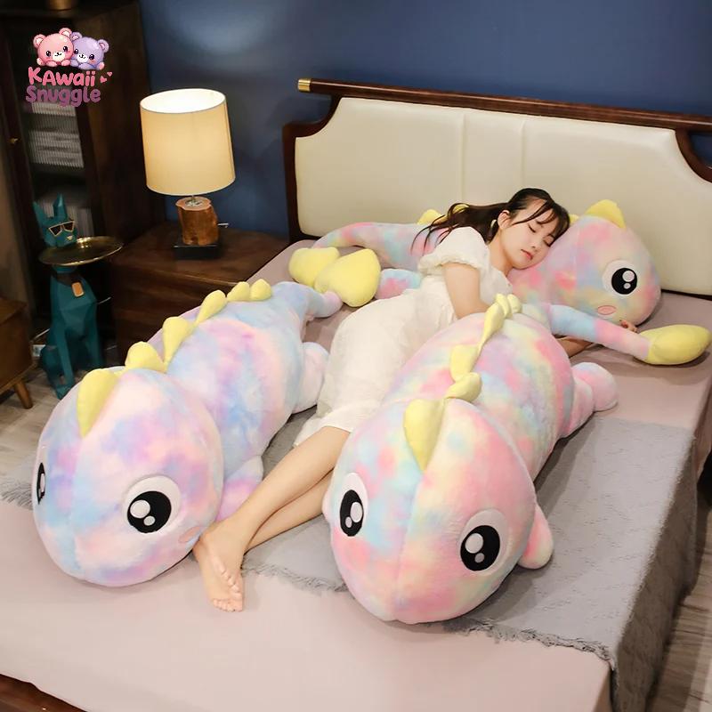Kawaii Giant Colorful Dinosaur Plush Pillow – Soft Stuffed Dino Cushion