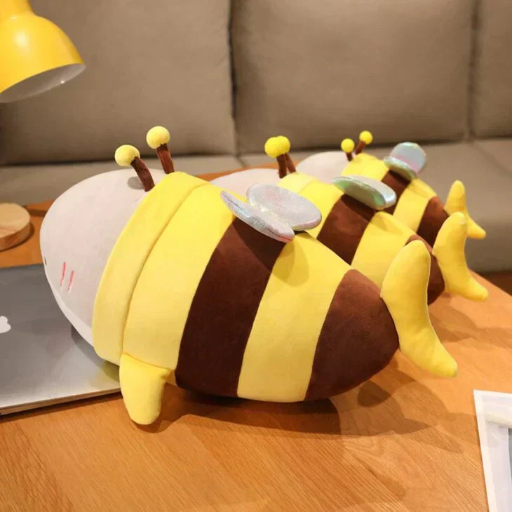 Cute plush bee shark toy with glittery wings, soft PP cotton filling, available in multiple sizes.