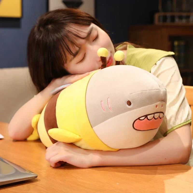 Cute plush bee shark toy with glittery wings, soft plush material, and PP cotton filling. Available in multiple sizes.