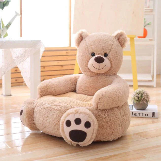 Plush teddy bear chair, beige, 50cm tall, filled with PP cotton, comfy seat for kids.