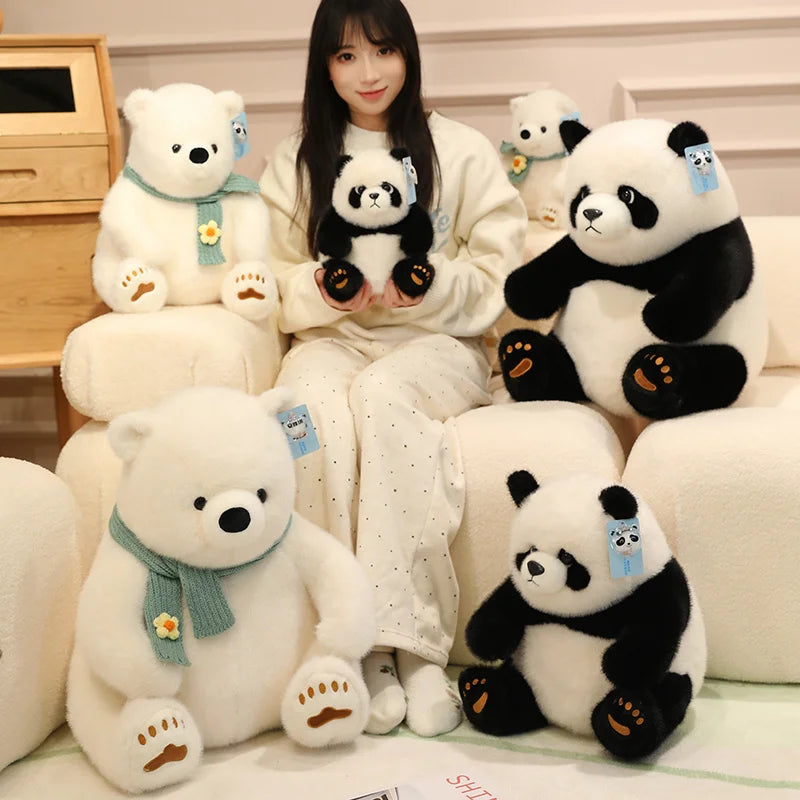 Lovely Lifelike Animal Polar Bear Wear Scarf Panda Plush Toy Soft Pillow Cute