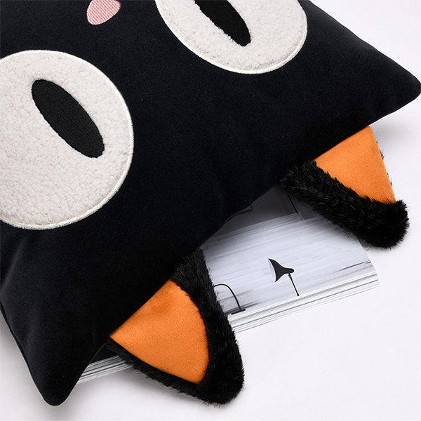 Cute black cat plush pillow, 17.7", soft Berber fleece, adorable design. Perfect for cat lovers!