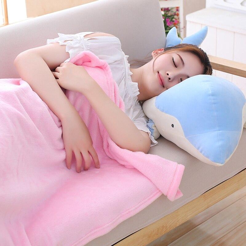 Kawaii blue plush dolphin body pillow; soft PP cotton filling; promotes relaxation and better sleep.