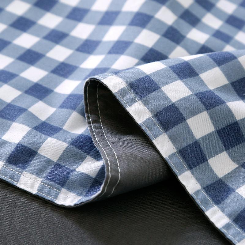 Blue gingham bedding set with cute bear design, reversible, soft polyester microfiber, includes duvet cover, sheet, pillowcases.
