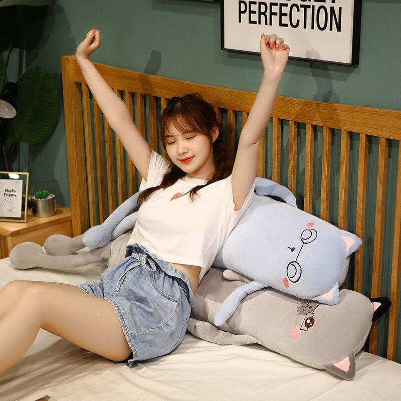 Soft blue & gray cat plush body pillows; perfect for cuddling, sleeping, or as a gift. Made of premium PP cotton.