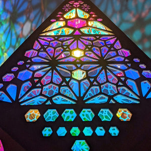 Color-changing bohemian projector lamp; intricate wood & plastic design, casts mesmerizing patterns. Perfect for relaxation, yoga, or parties. USB powered.