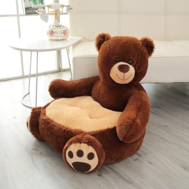 Brown teddy bear plush chair, 50cm tall, filled with soft PP cotton, comfy seat cushion.