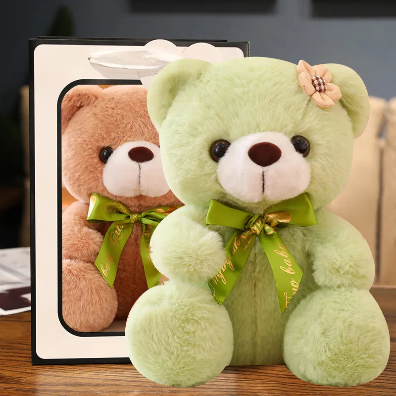Hot 20cm Coloured Bear With Ribbon Plush Toys Stuffed Teddy Bear Soft Bear Wedding Gifts Girl Kids Toy Birthday Gift Brinquedos