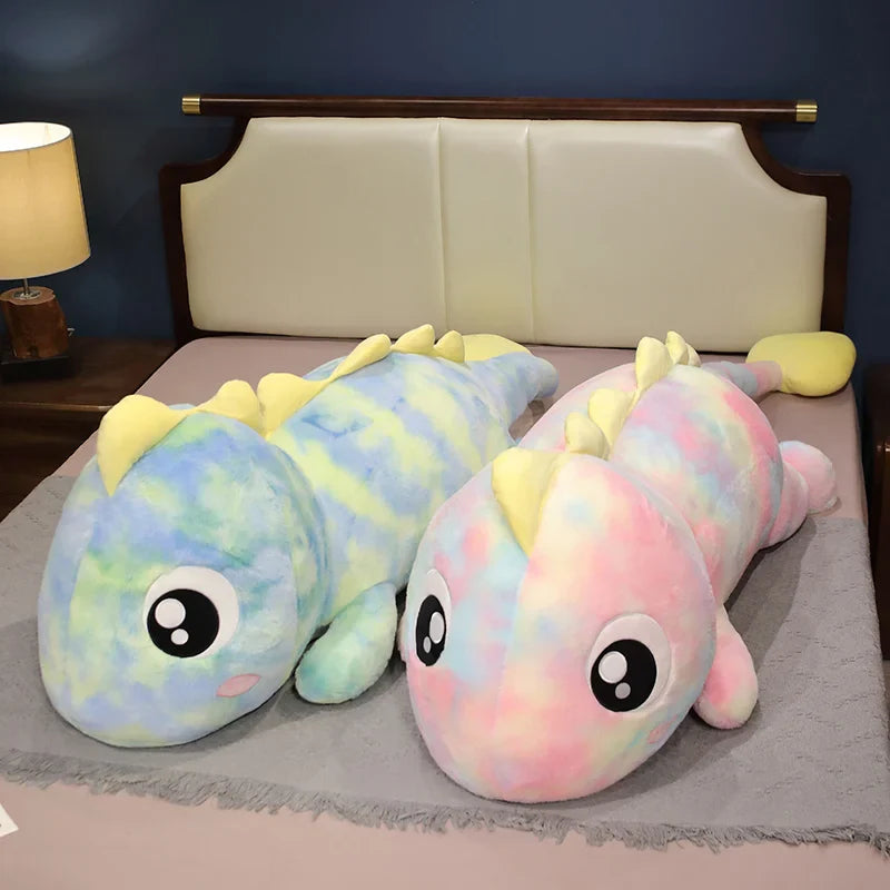 the rainbow dinosaur stuffed animal With a belly full of fluff
