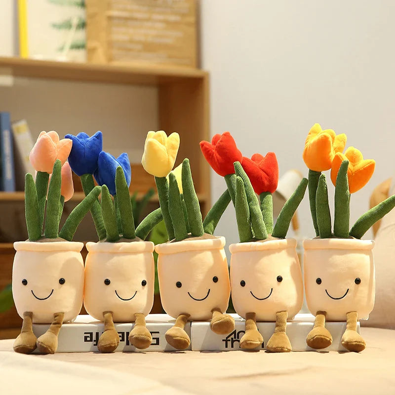 Tulip & Succulent Plush Toys – Soft Stuffed Potted Flower Dolls for Kids & Girls Gift