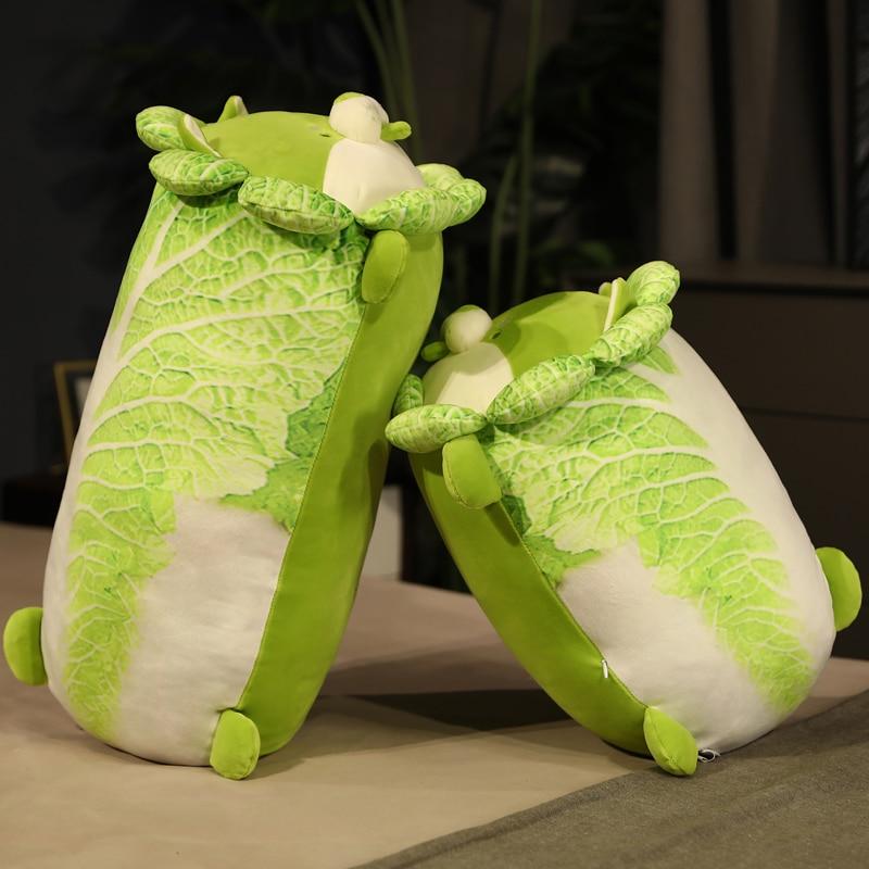 Adorable green cabbage Shiba Inu plush toy; soft PP cotton filling; sitting & lying options; approx. 10"x8" & 12"x6".