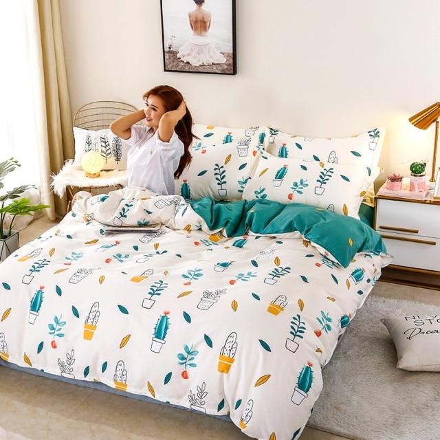 Soft Cactus Floral bedding set, reversible design. Premium microfiber, blush yellow, green, white. Includes duvet cover, sheet, pillowcases.