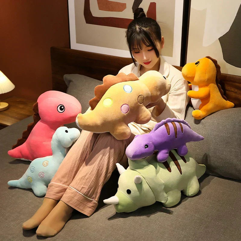 Adorable 12-pack chibi dinosaur plush toys in various colors and 3 sizes (6", 10", 14"). Made of soft PP cotton.