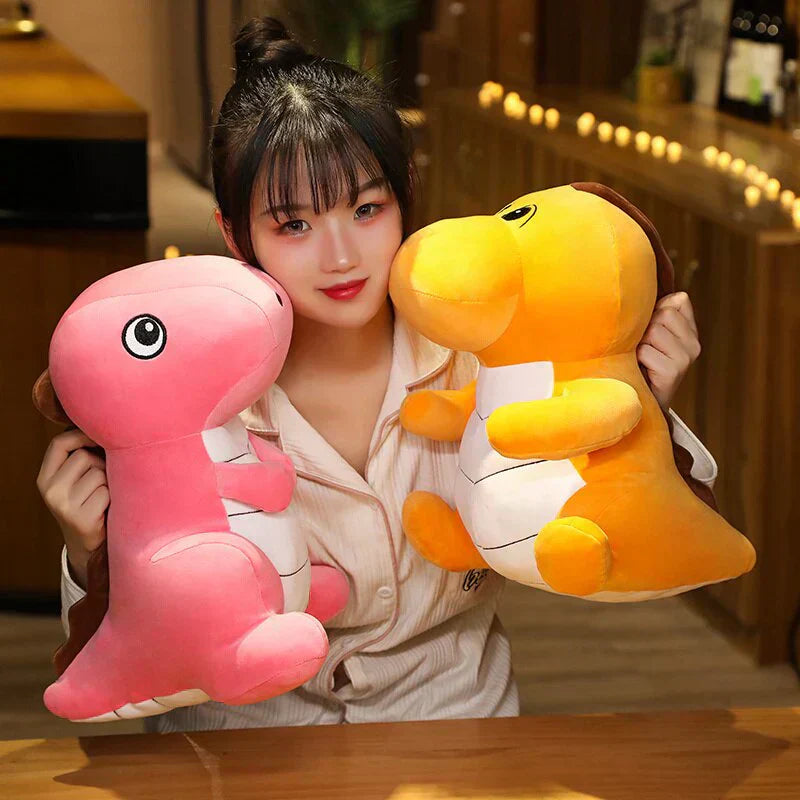 Adorable pink & orange chibi dinosaur plush toys; soft PP cotton, 3 sizes (6", 10", 14"). Perfect for snuggling!