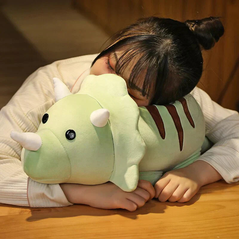 Cute light green chibi Triceratops plush toy, made of soft PP cotton, perfect for cuddling.  Three sizes available.