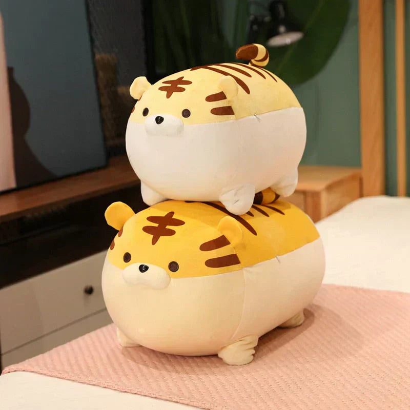 Adorable yellow and white chonky tiger plush toy, soft PP cotton, perfect cuddly gift.