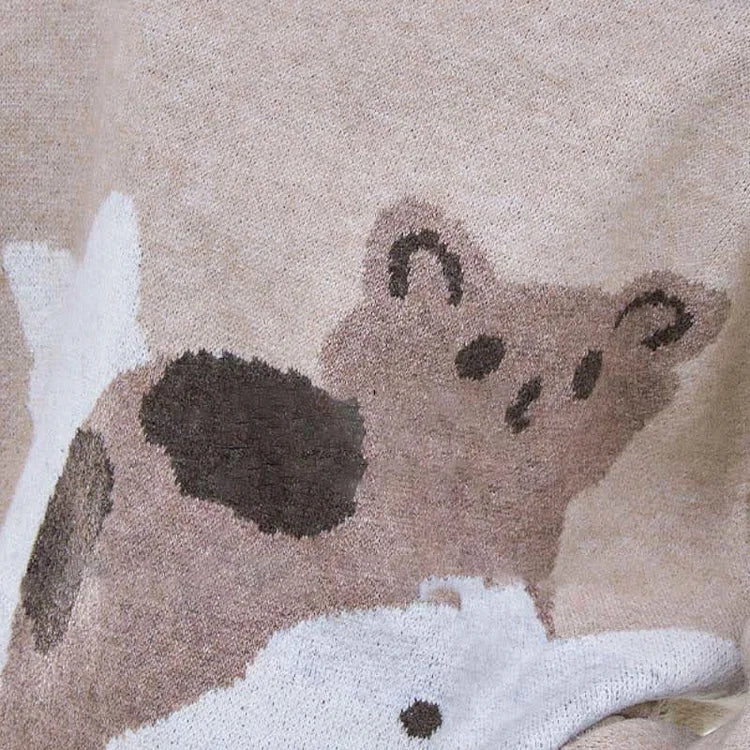Cozy coffee brown acrylic cat sweater with cartoon cat design, long sleeves, and relaxed fit.