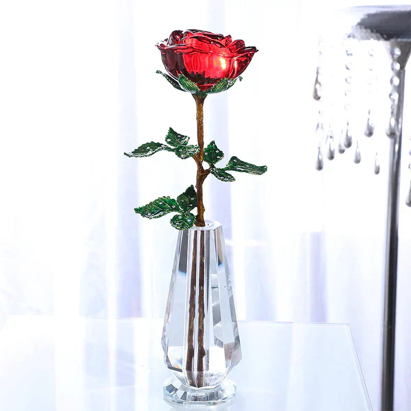 25cm crystal enchanted rose in red, pink, purple, or blue;  metal stem; perfect gift; elegant décor.