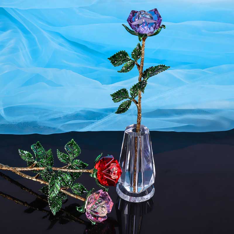Crystal enchanted rose, 25cm, 4 colors: red, pink, purple, blue.  Metal stem, crystal flower. Elegant gift décor.