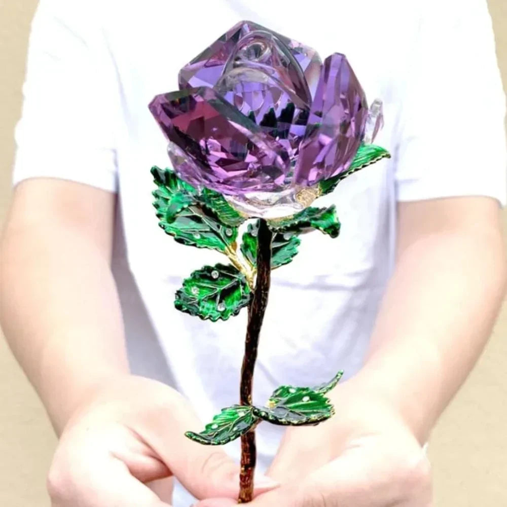 Crystal enchanted rose, 25cm, 4 colors, metal stem, gift.