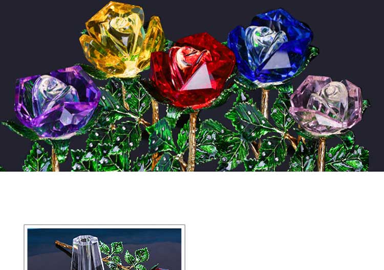 Crystal enchanted rose bouquet, 25cm, 4 colors: red, pink, purple, blue.  Metal stems, sparkling crystal flowers. Elegant home décor or gift.