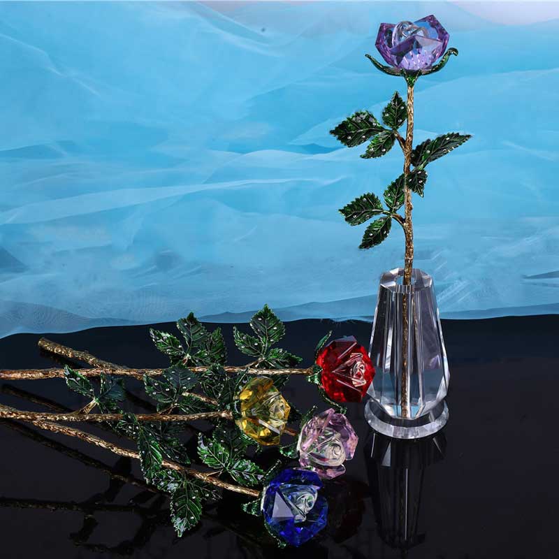 Crystal enchanted rose gift, 25cm, 4 colors: red, pink, purple, blue. Sparkling crystal flower with metal stem. Perfect gift or home décor.