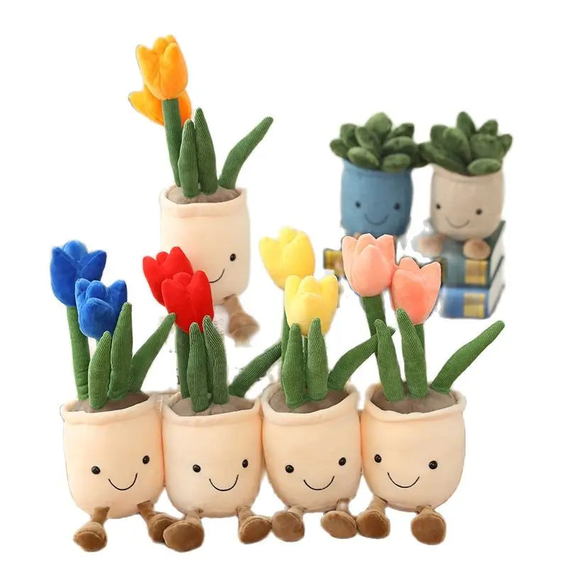 Tulip & Succulent Plush Toys – Soft Stuffed Potted Flower Dolls for Kids & Girls Gift
