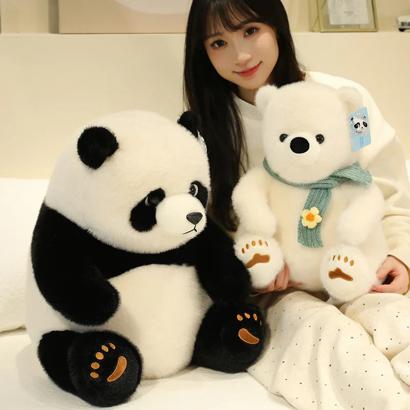 Lovely Lifelike Animal Polar Bear Wear Scarf Panda Plush Toy Soft Pillow Cute