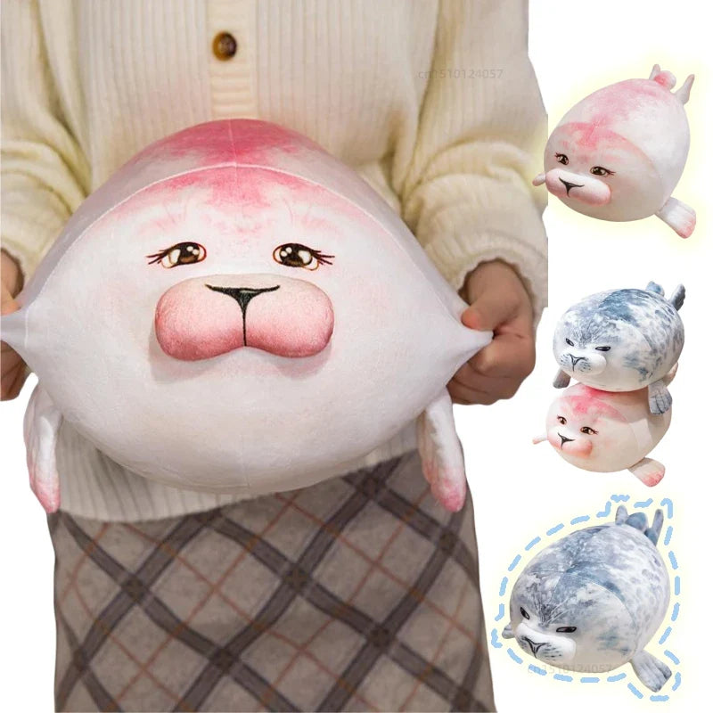 Cute Real Life Blue Pink Couple Sea Lion Plush A Pair of Cuddly Ocean Friends