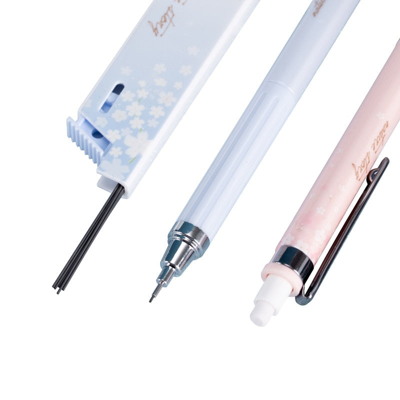 Pastel Sakura 0.5mm mechanical pencil set; 3 cherry blossom pencils with smooth writing.