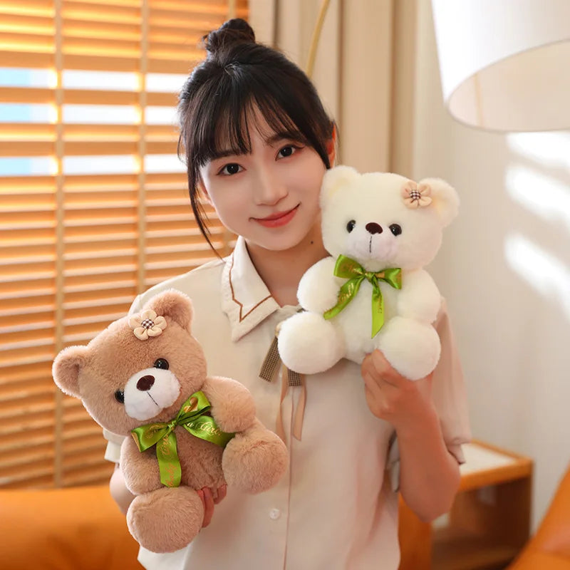 Hot 20cm Coloured Bear With Ribbon Plush Toys Stuffed Teddy Bear Soft Bear Wedding Gifts Girl Kids Toy Birthday Gift Brinquedos
