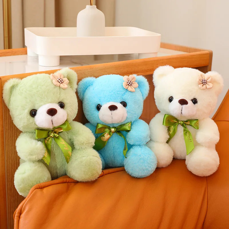 Hot 20cm Coloured Bear With Ribbon Plush Toys Stuffed Teddy Bear Soft Bear Wedding Gifts Girl Kids Toy Birthday Gift Brinquedos