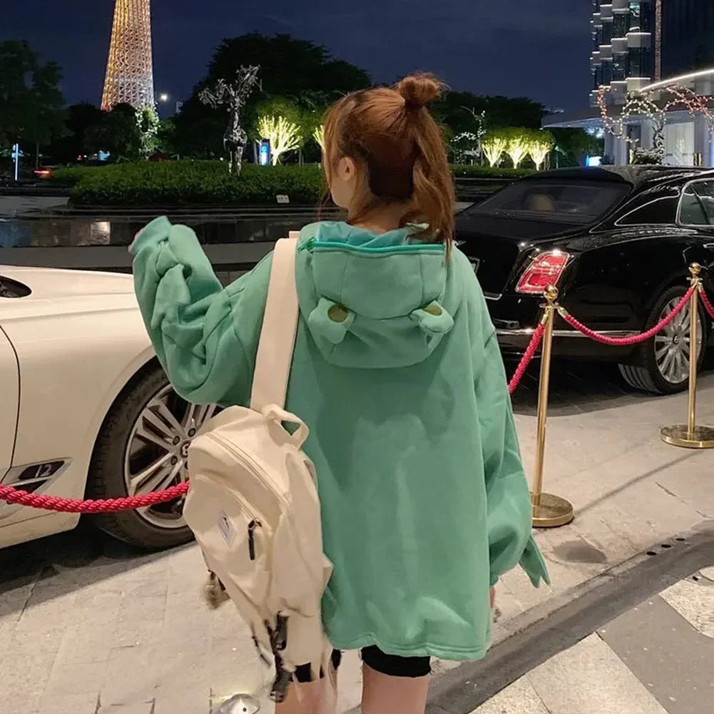 Hot Fashion Women Hoodie Frog Pullover Winter Sense Hooded Casual Sweatshirt