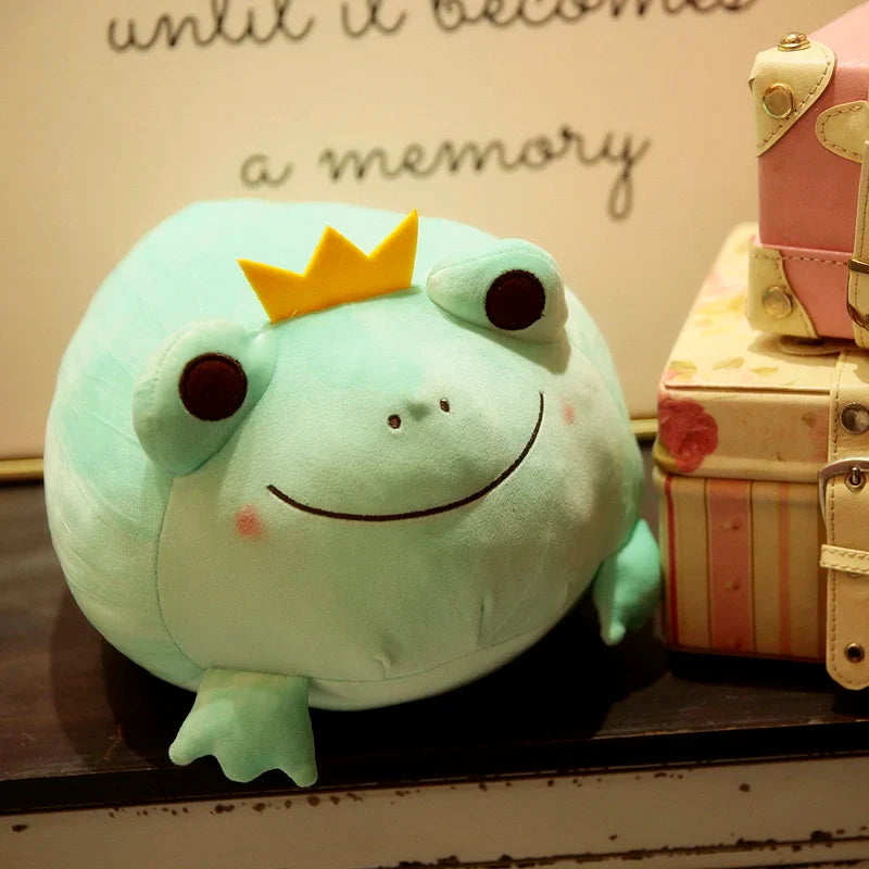 Cute Crown Frog Plush Pillow – Soft Stuffed Animal Toy for Kids