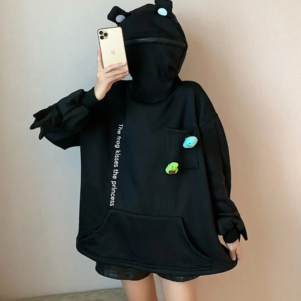 Hot Fashion Women Hoodie Frog Pullover Winter Sense Hooded Casual Sweatshirt