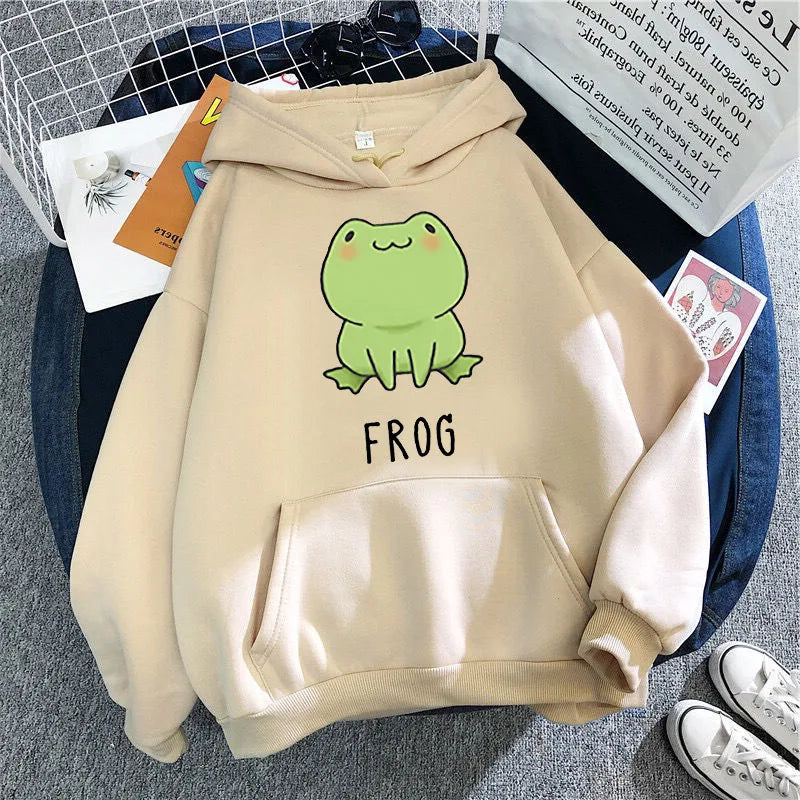Kawaii Frog Hoodie – Cartoon Oversized Unisex Sweatshirt