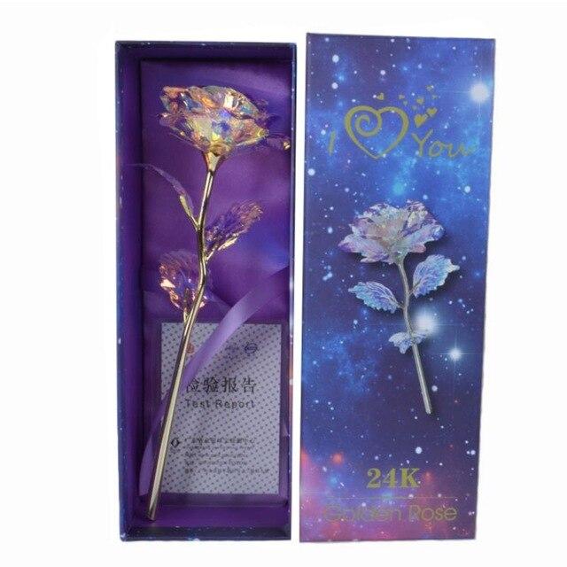 Iridescent galaxy rose in 24k gold-plated frame with "Love You For Life" engraving, heart-shaped stand, gift box.