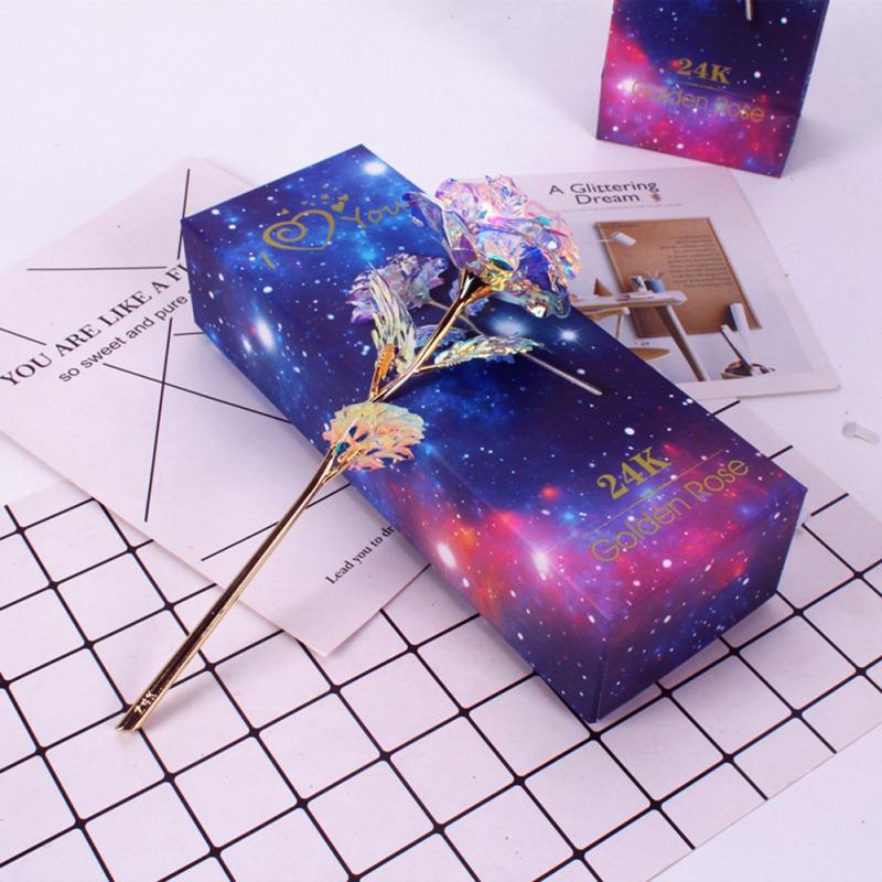 Iridescent galaxy rose with 24k gold-plated stem, presented in a gift box.  "Love You For Life" engraved.