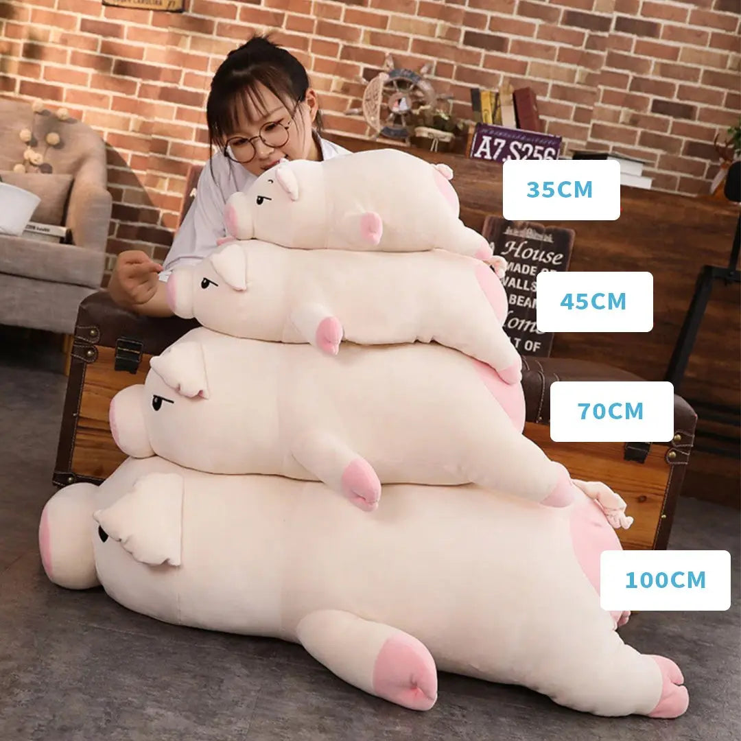 Giant 43-inch Jaja plush pig, cream-colored with pink accents, made of soft PP cotton, perfect for cuddling.