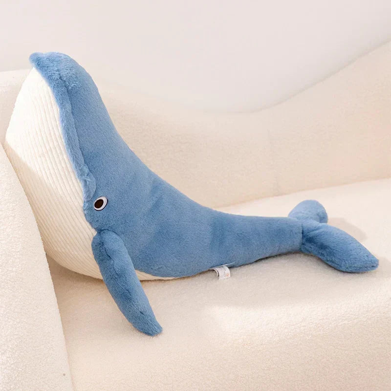 Giant Eli blue whale plush toy, soft PP cotton, calming anxiety toy, promotes relaxation and sleep.  Adorable design.