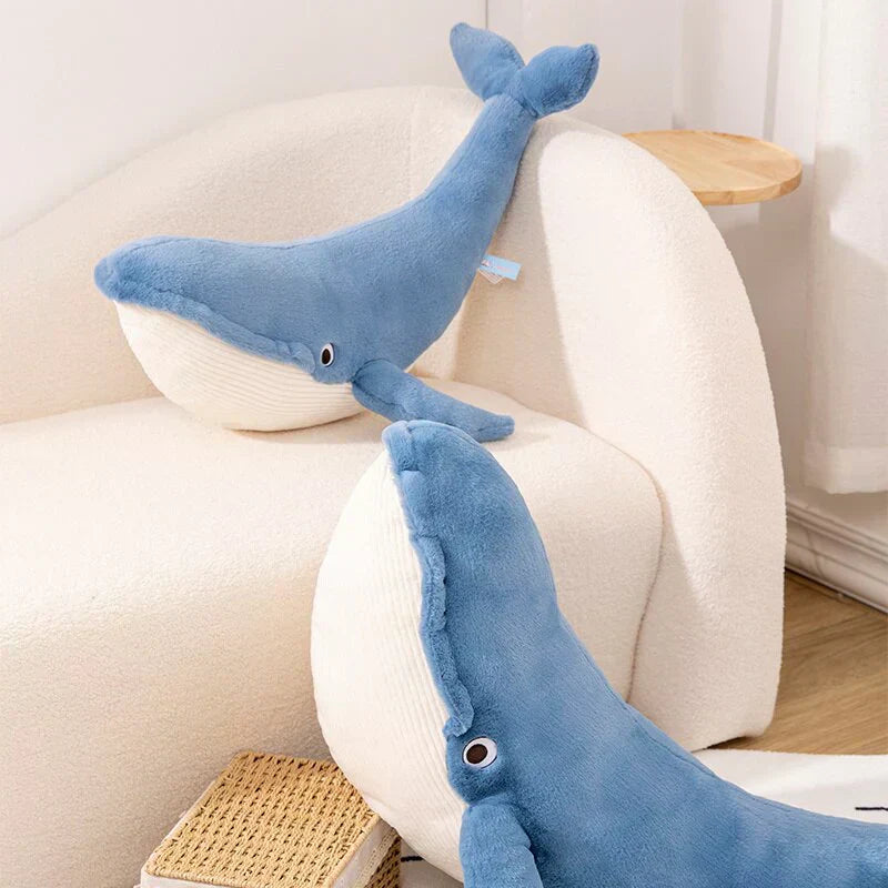 Giant Eli blue whale plush toy, made of soft PP cotton, perfect for anxiety relief and sleep.  Adorable design, hypoallergenic.