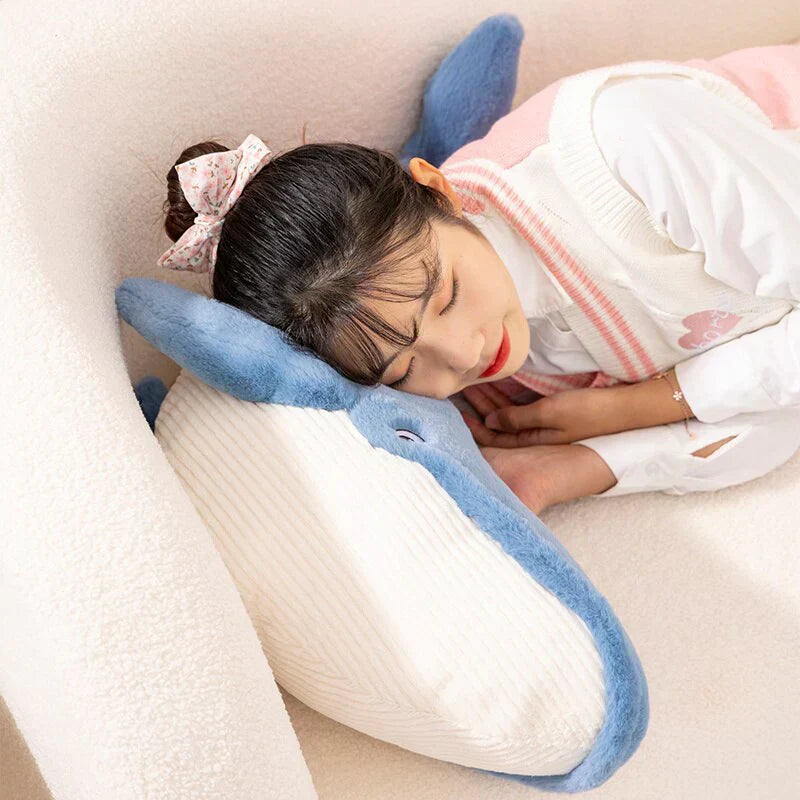 Giant Eli blue whale plush toy, made with soft PP cotton, perfect for anxiety relief and better sleep. Adorable design, hypoallergenic.