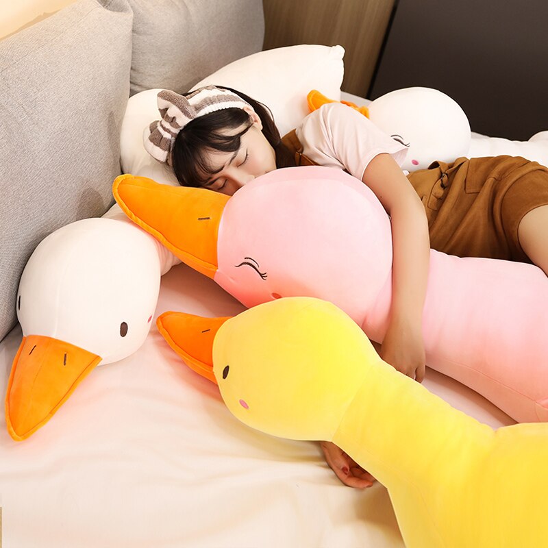 Giant Flora swan plush pillow; soft PP cotton, hypoallergenic, relaxing, multiple sizes, orange beak.