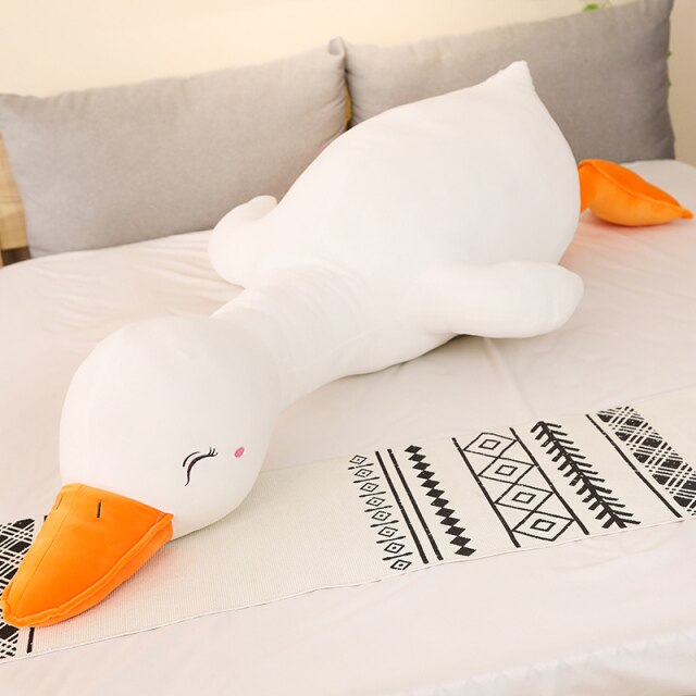 Giant Flora swan plush pillow; white with orange beak, soft PP cotton filling, large size, hypoallergenic.