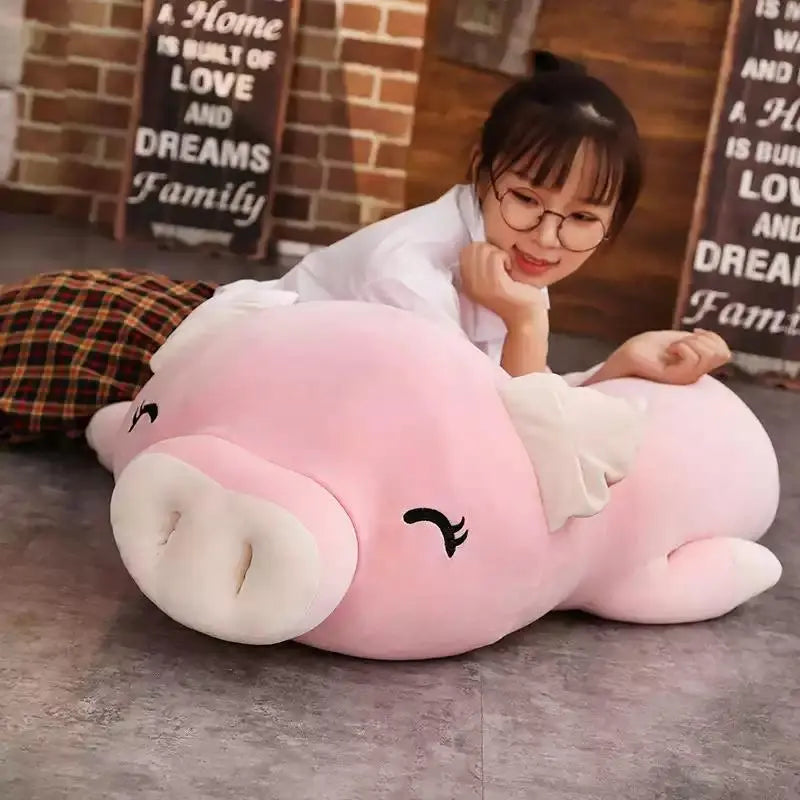 Huge 43-inch pink pig plush toy, made of soft PP cotton, perfect for cuddling and relaxation. Hypoallergenic and ethically sourced.