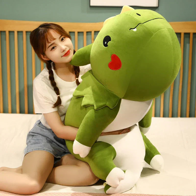 Huge green plush dragon toy, incredibly soft and huggable, made with premium hypoallergenic cotton. Perfect gift!