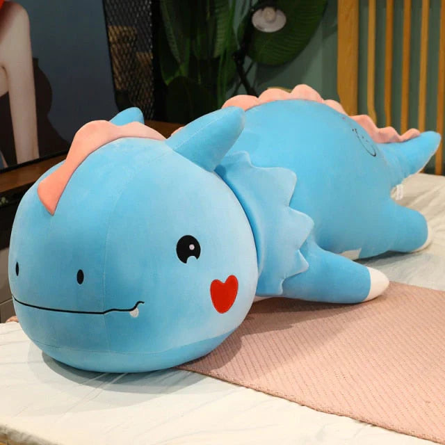 Huge light-blue plush dragon toy, super soft PP cotton filling, cute design, perfect for cuddling.