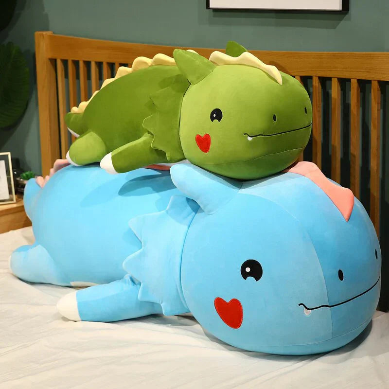 Huge cute blue and green dragon plushies, made of soft PP cotton, perfect for cuddling.