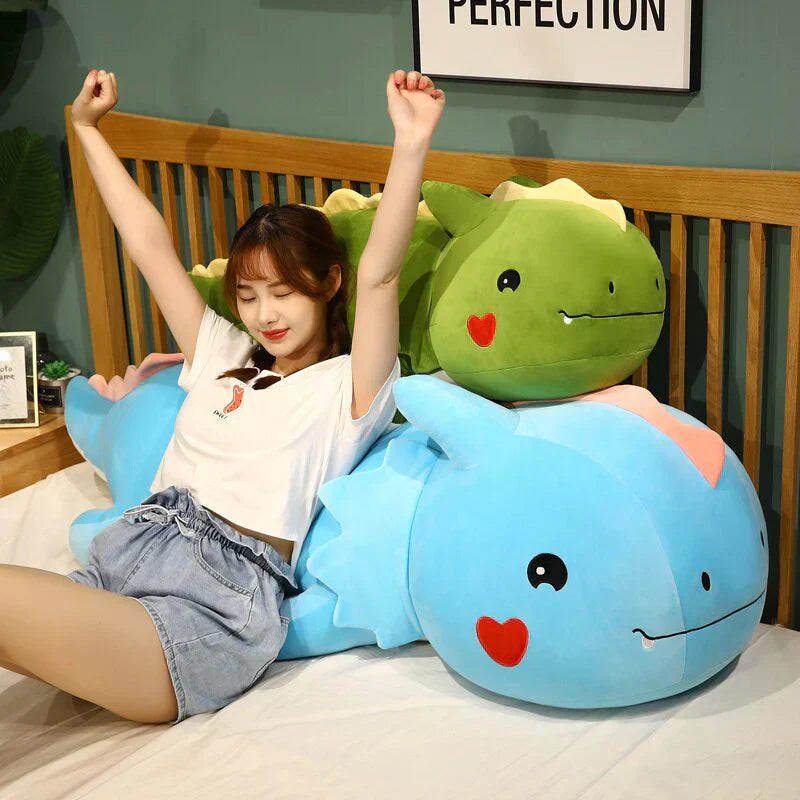 Giant cute plush dragons; soft, huggable, hypoallergenic cotton. Green & light blue. Perfect gift!