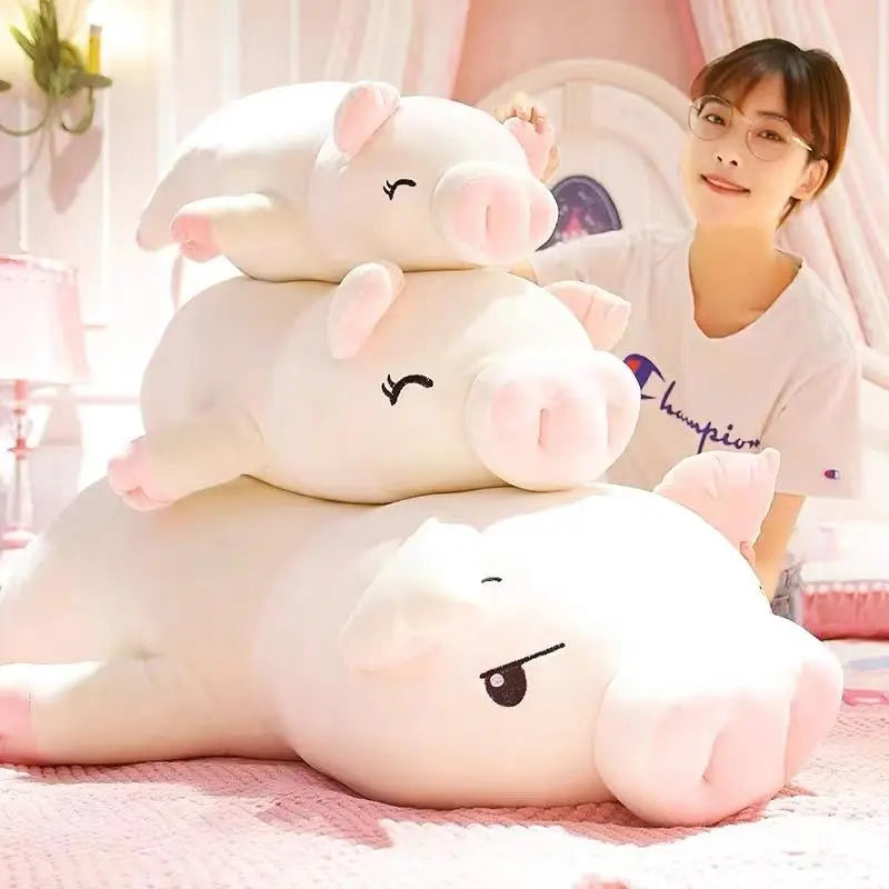 Giant 43-inch white plush pig, incredibly soft PP cotton, hypoallergenic, huggable, perfect for relaxation.